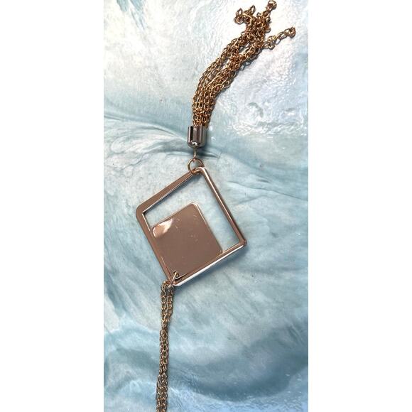 Long Gold Tone Fringe Geometric Pendent Tassel Necklace - Picture 7 of 8